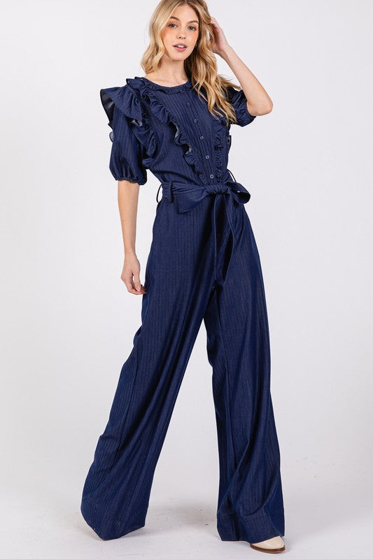 Wide Leg Denim Jumpsuit
