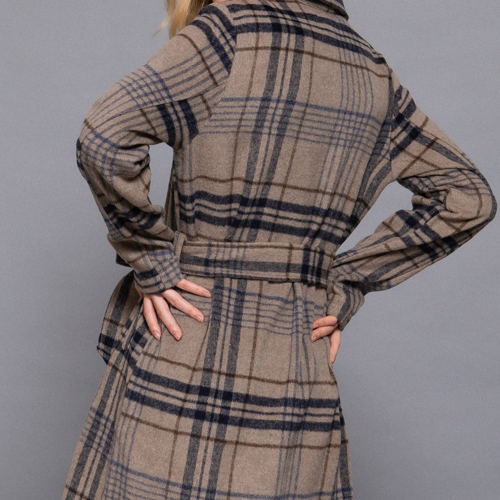 
                      
                        Long Sleeve Belted Plaid Woven Jacket
                      
                    