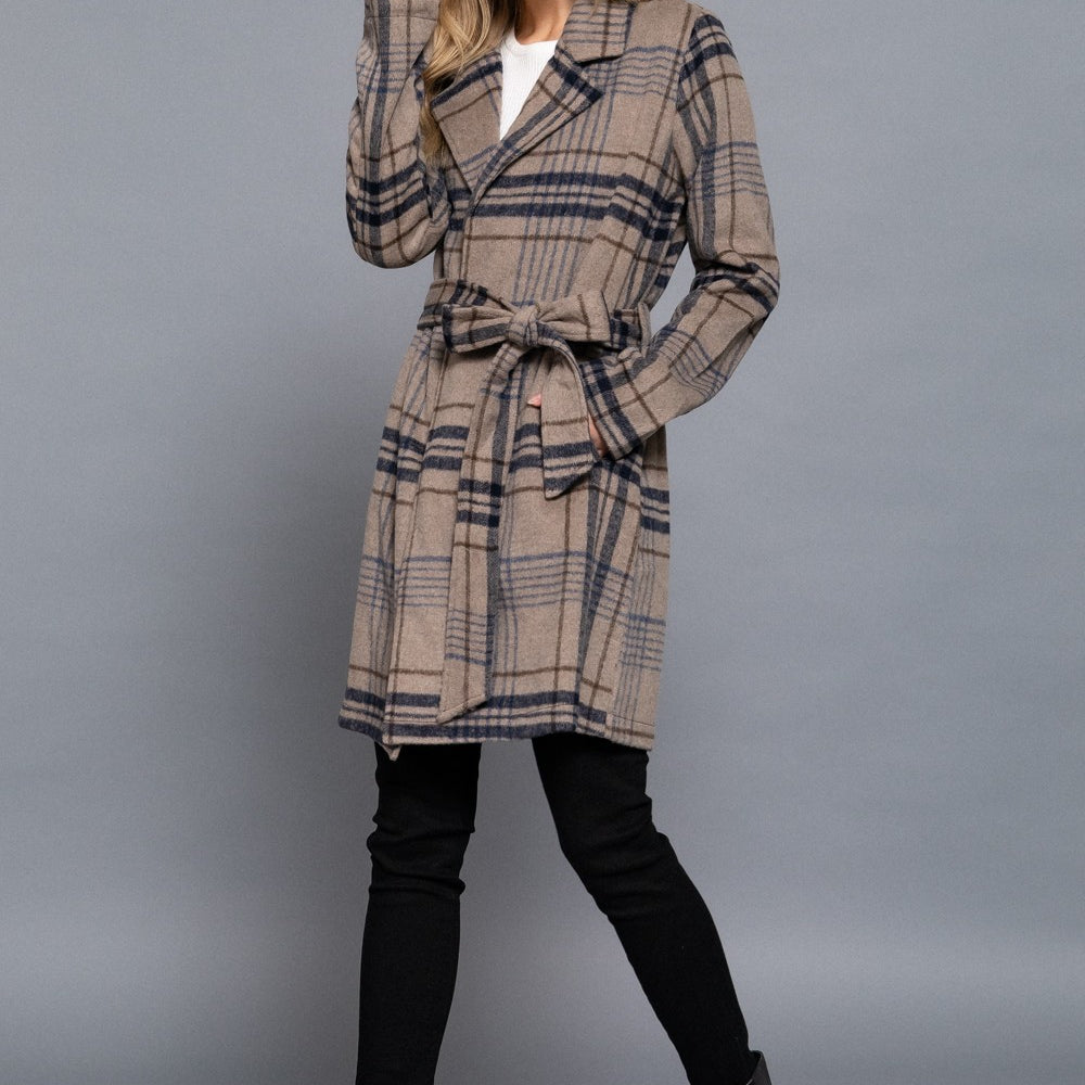 
                      
                        Long Sleeve Belted Plaid Woven Jacket
                      
                    
