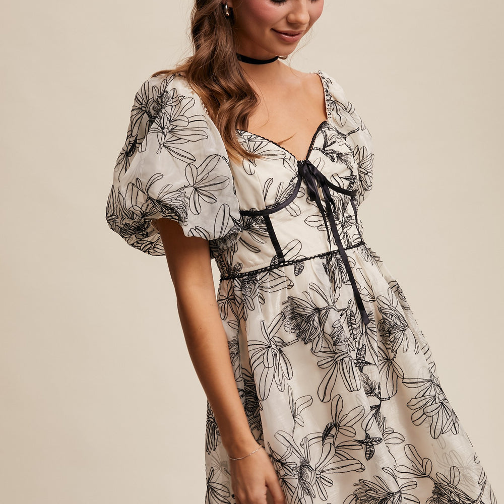 Puff Sleeve Foral Mini Dress