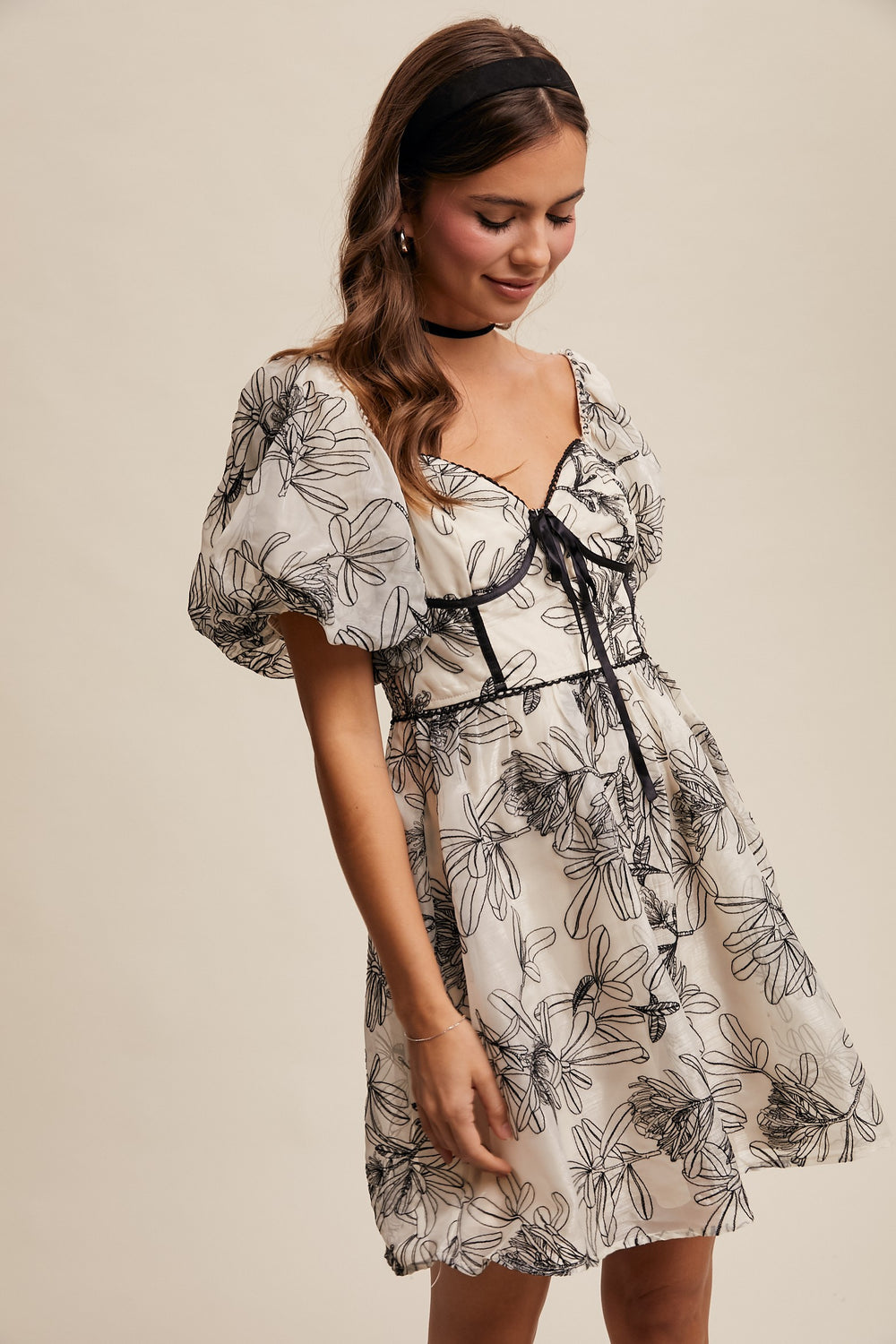 Puff Sleeve Foral Mini Dress
