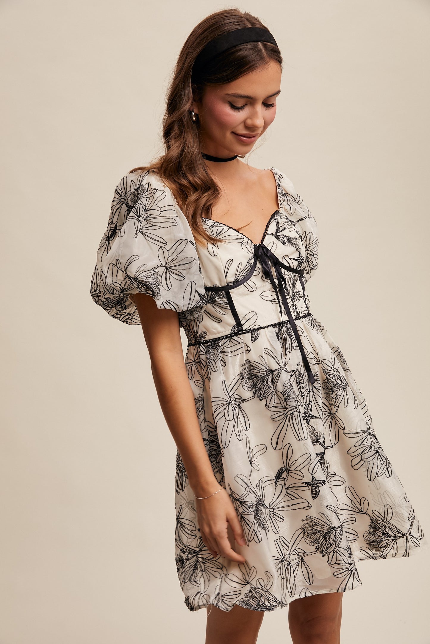 Puff Sleeve Foral Mini Dress