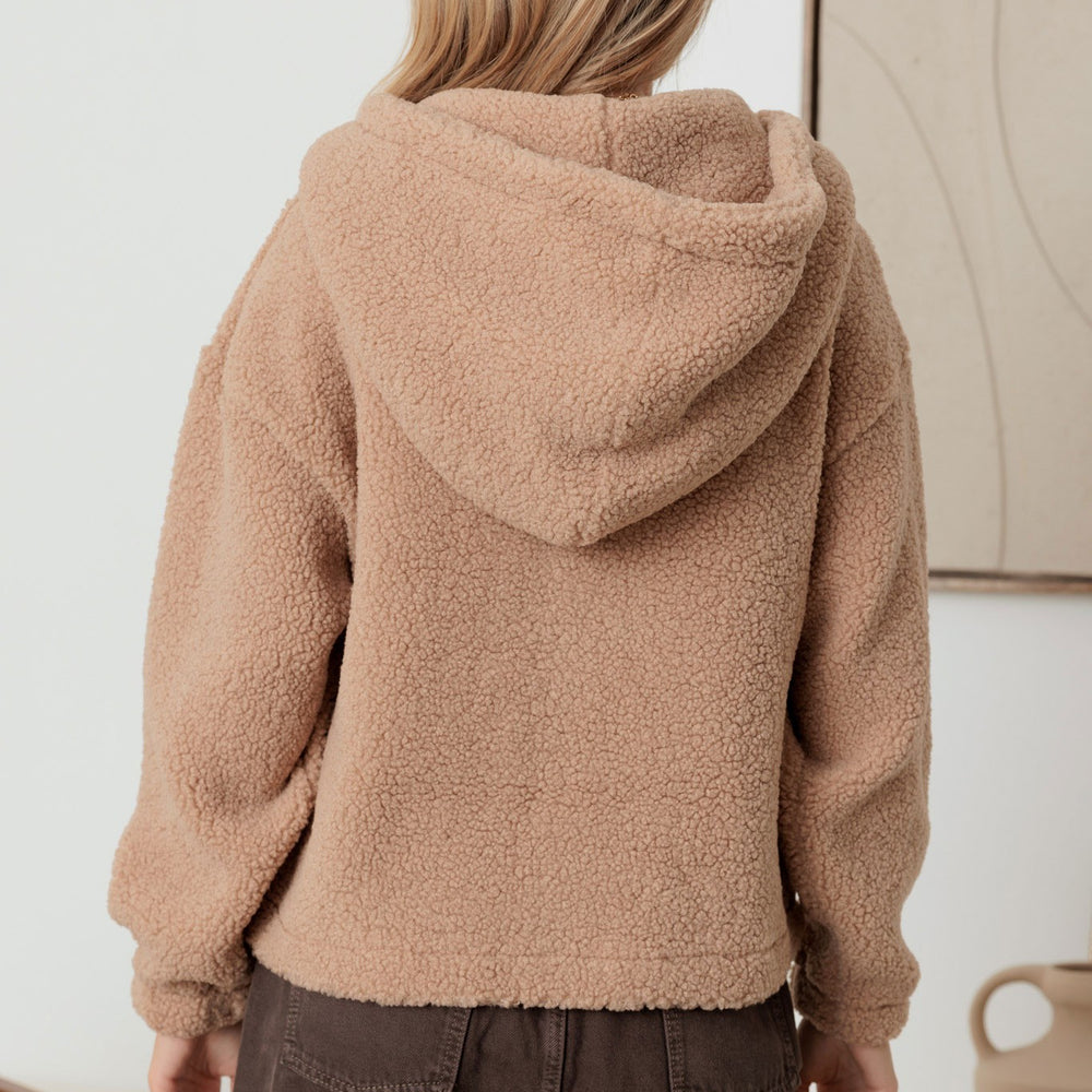 
                      
                        Teddy Knit Button-up Two Pocket Hooded Sweater
                      
                    