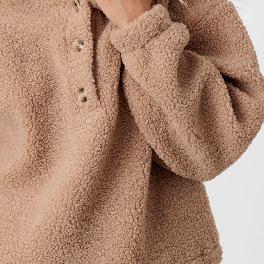 
                      
                        Teddy Knit Button-up Two Pocket Hooded Sweater
                      
                    