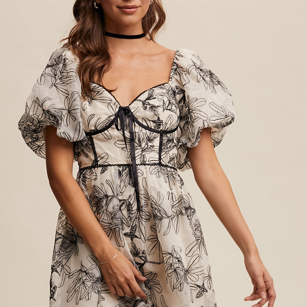 
                      
                        Puff Sleeve Foral Mini Dress
                      
                    