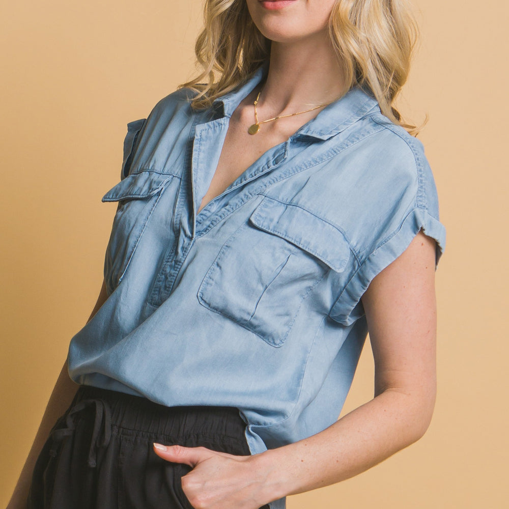 Casual Short Sleeve Tencel Top