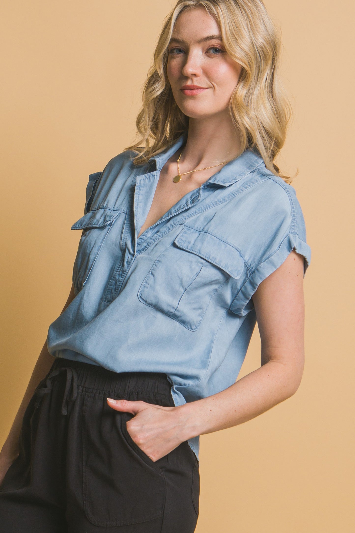 Casual Short Sleeve Tencel Top