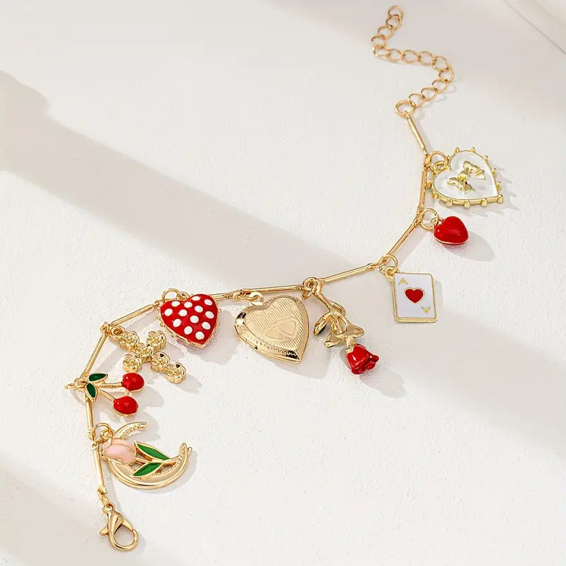 Cherry Strawberry Heart Charm Bracelet