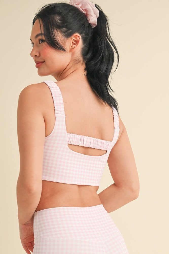 Gingham Print Ruched Bra Top