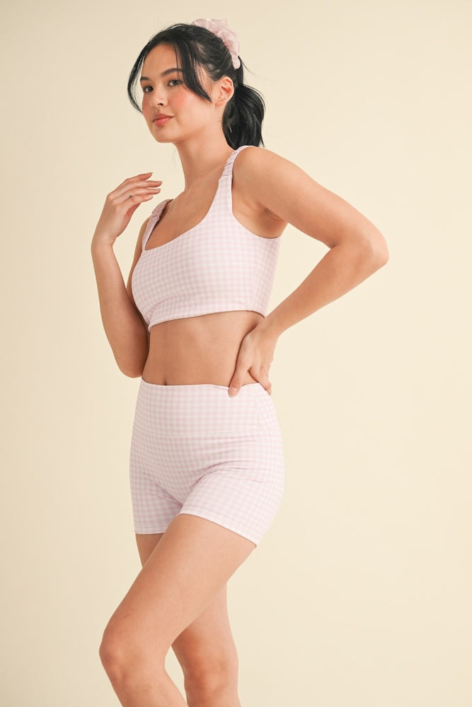 Gingham Print Ruched Bra Top