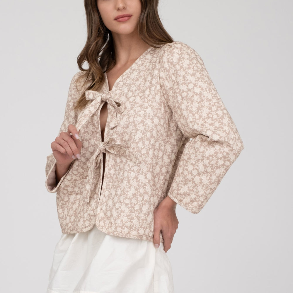 Floral Pattern Front Tie Jacket