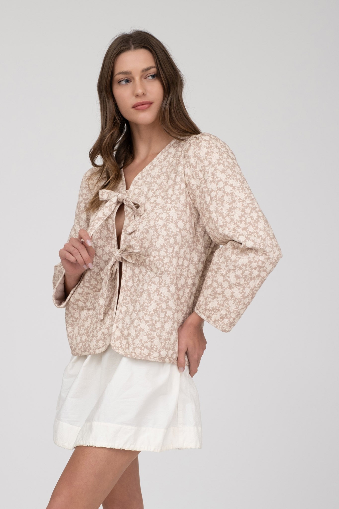 Floral Pattern Front Tie Jacket