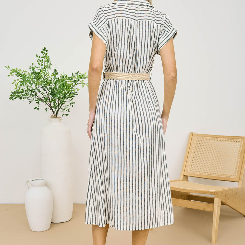 
                      
                        Stripe Button Down Belted Midi Shirt Dress
                      
                    