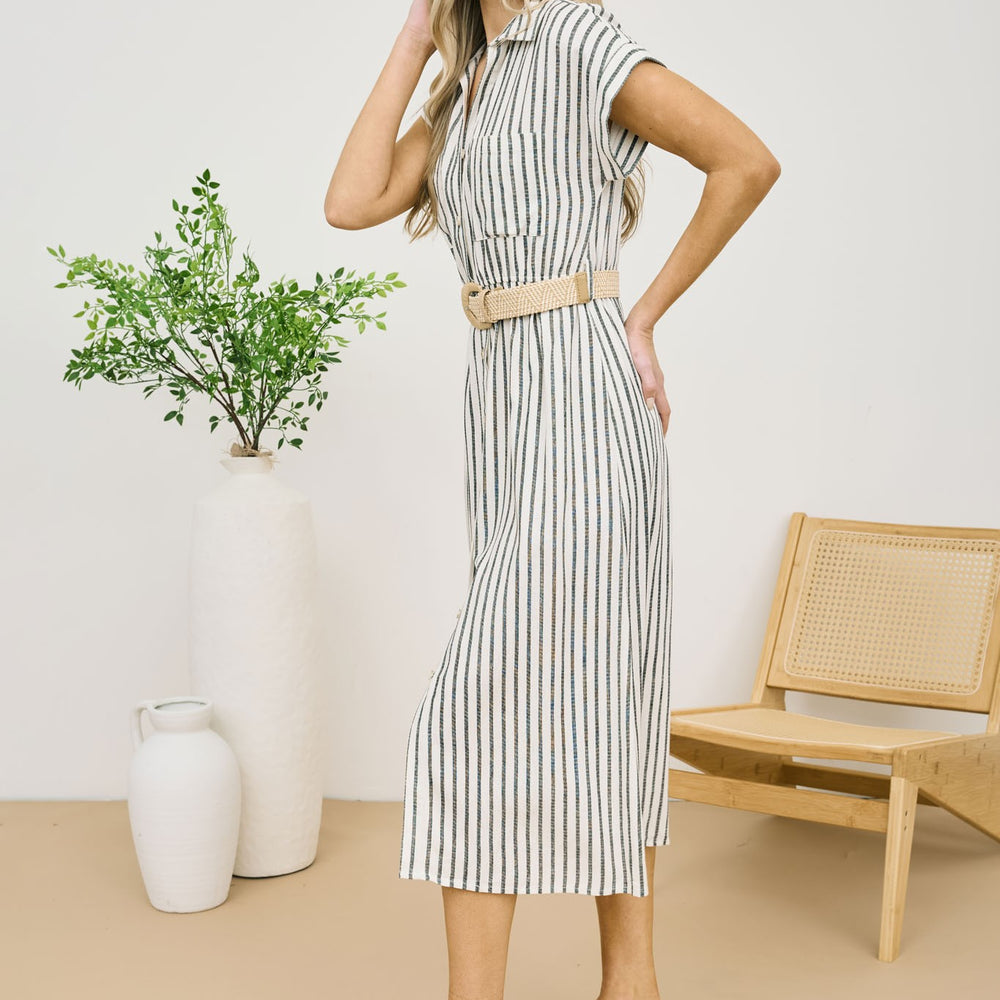 
                      
                        Stripe Button Down Belted Midi Shirt Dress
                      
                    