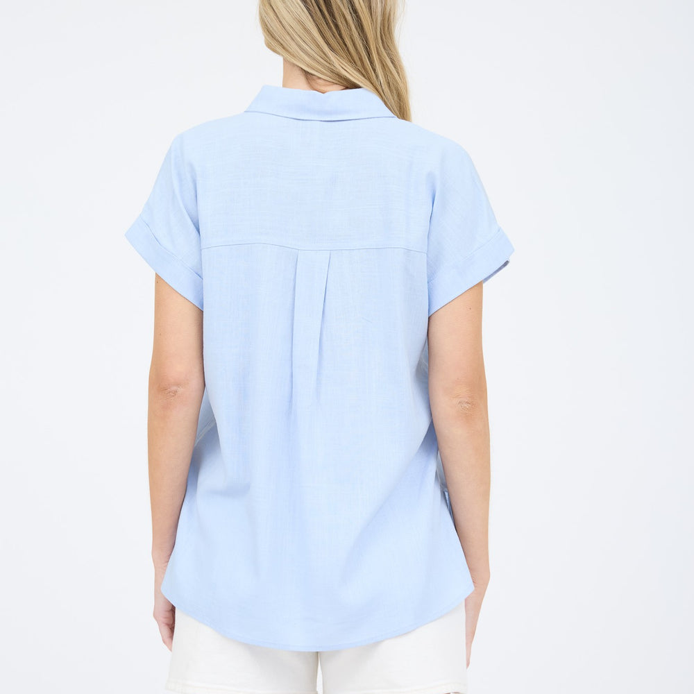 Collared Button Down Short Roll Sleeve Shirt