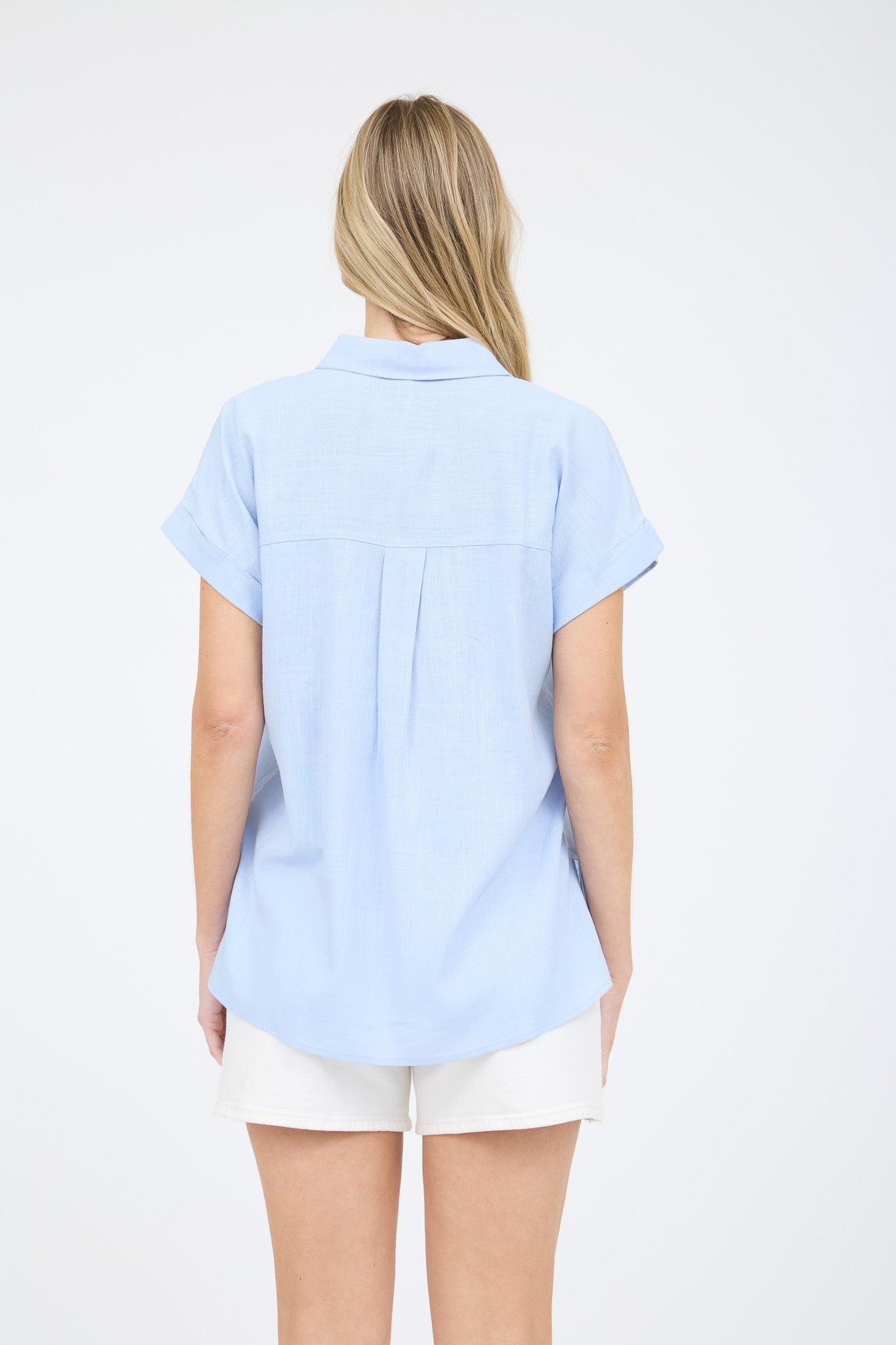 Collared Button Down Short Roll Sleeve Shirt