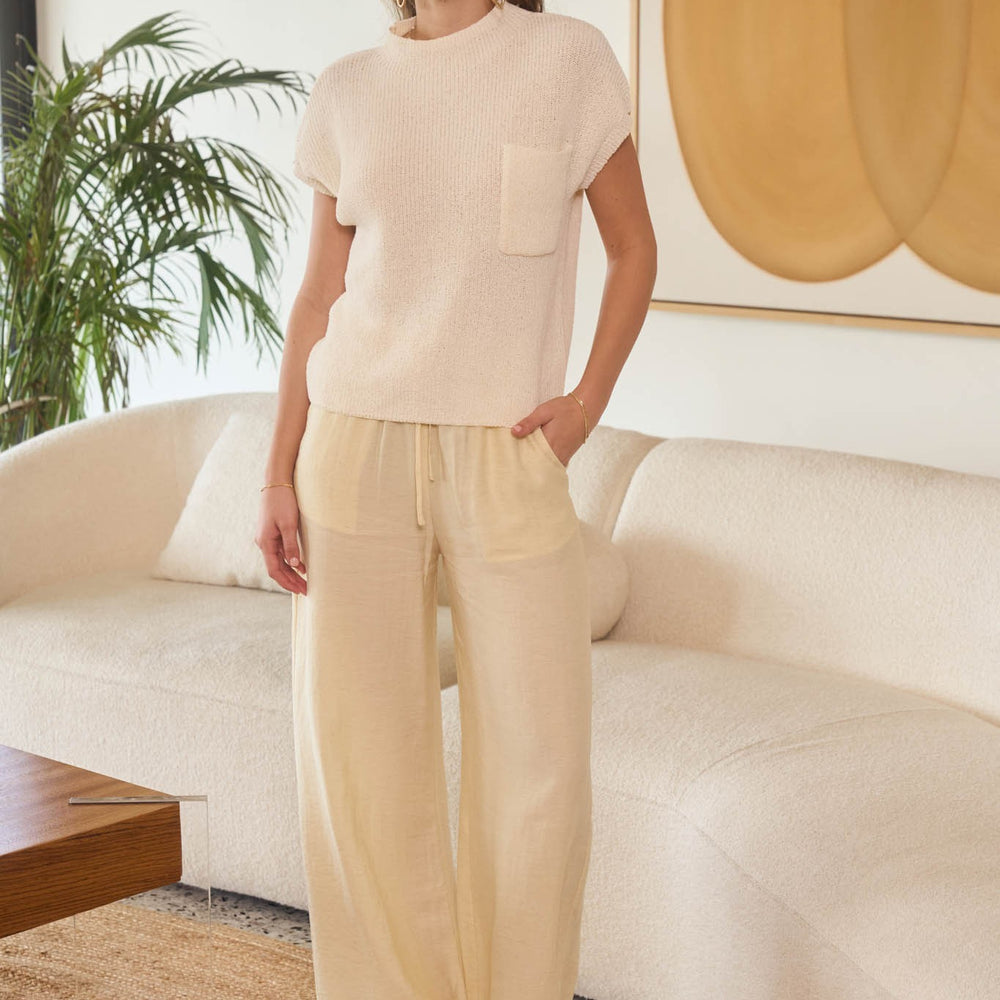 Mock Neck Short Sleeve Pocket Detail Sweater Top