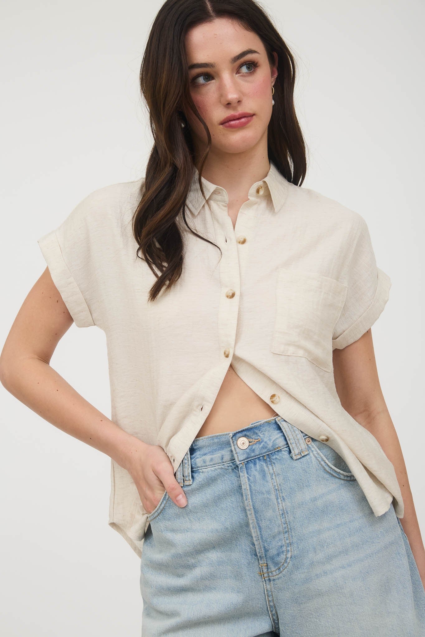 Collared Cuff Sleeve Back Pintuck Shirt