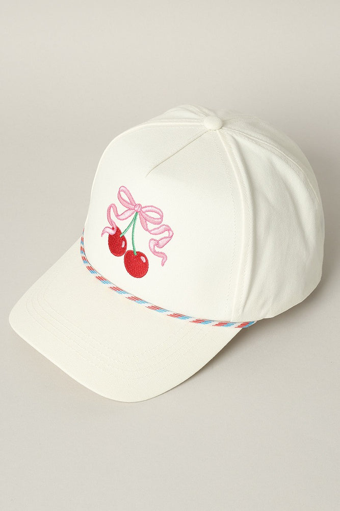 Cherry Ribbon Image Embroidery 5 Panel Trucker Hat