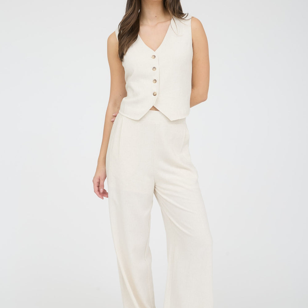 
                      
                        V Neck Button Down Linen Vest
                      
                    
