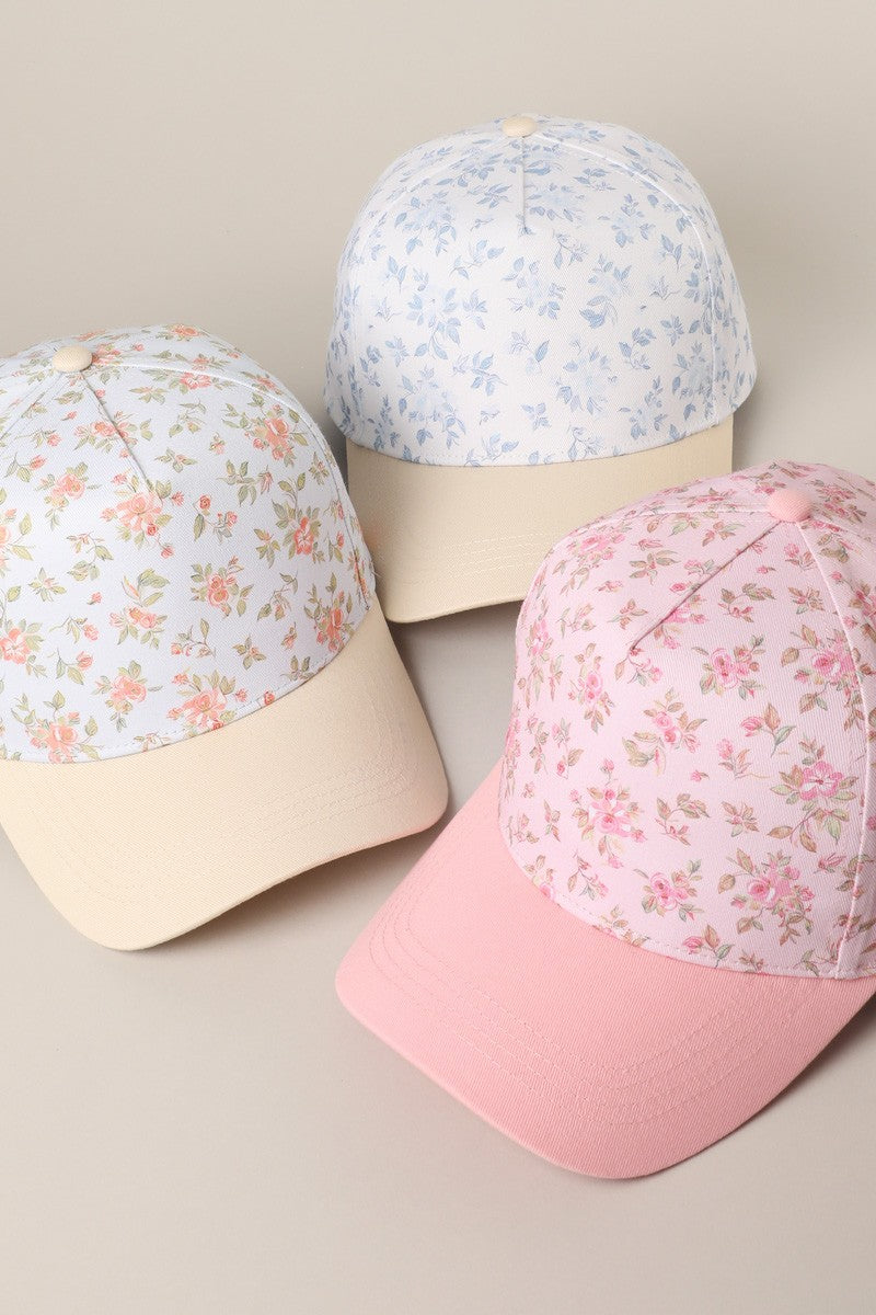 Two Tone Floral Design 5 Panel Trucker Hat