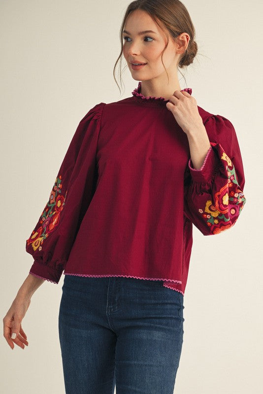 Lace Trim Edge Detail Embroidered Top