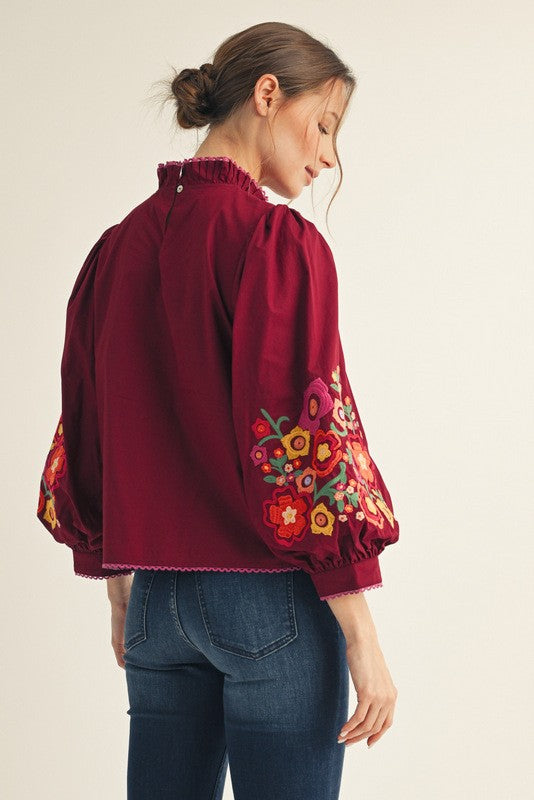 Lace Trim Edge Detail Embroidered Top