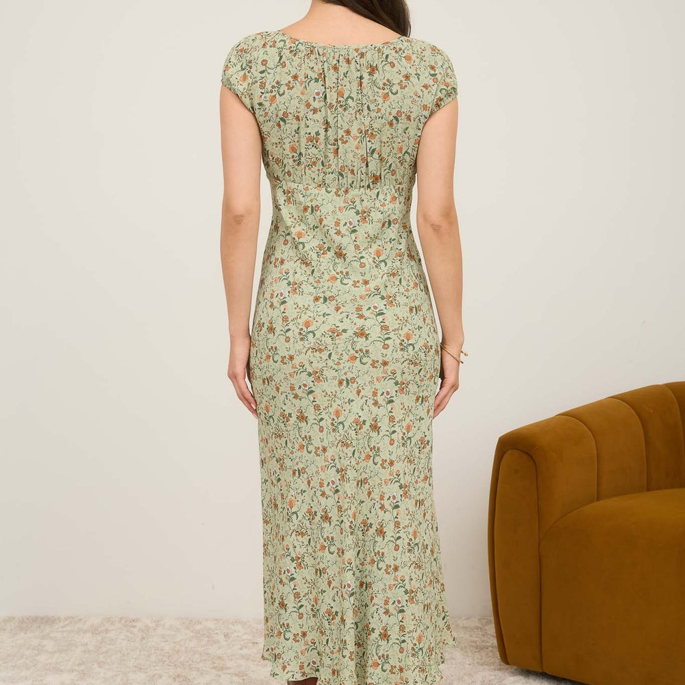 
                      
                        Floral Scoop Neck Ruched Short Sleeve Midi Dress
                      
                    