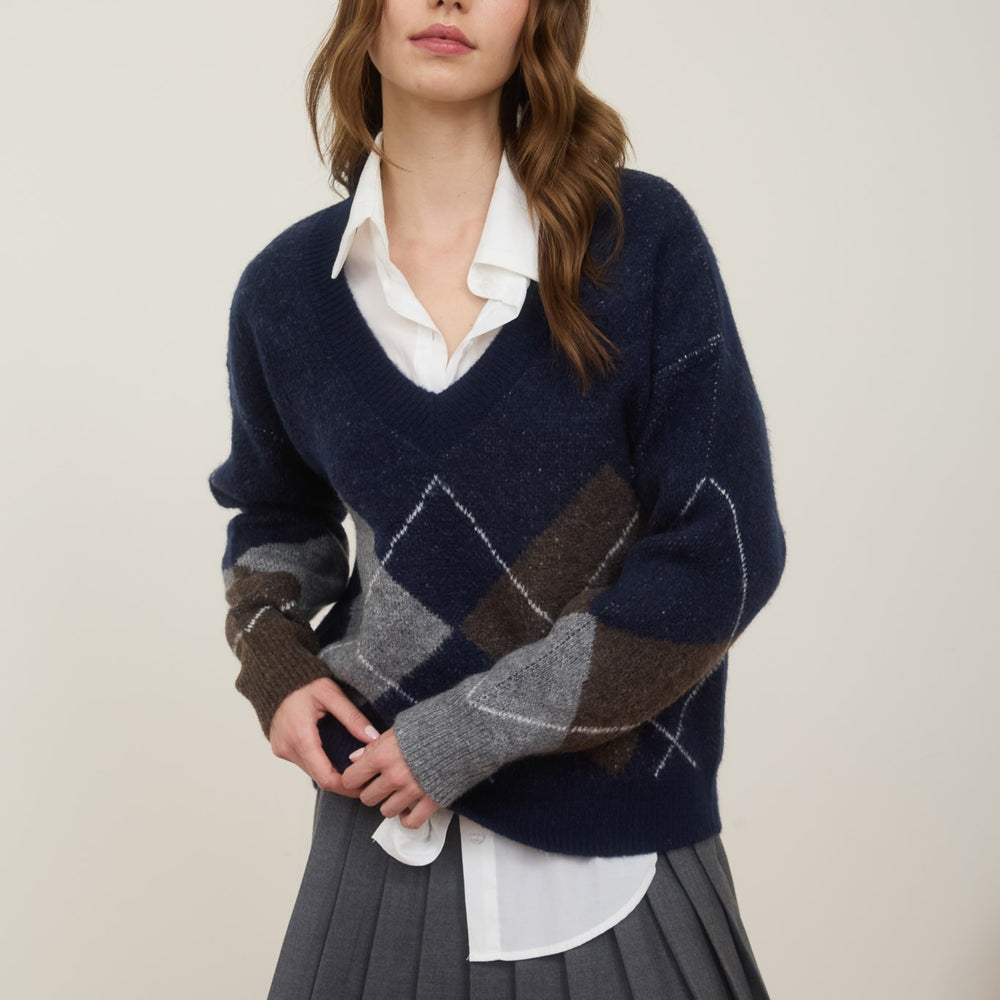 
                      
                        Argyle V Neck Long Sleeve Pullover Sweater
                      
                    