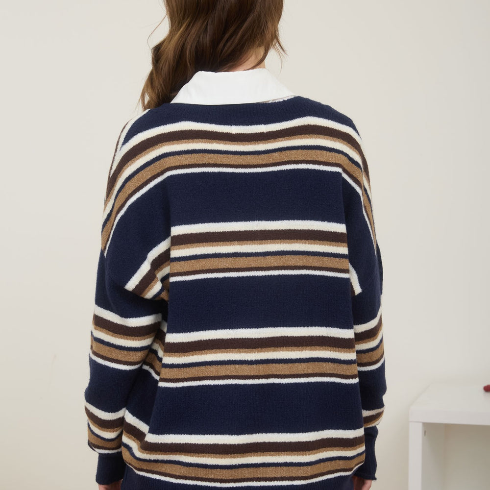 
                      
                        Multicolor Stripe V Neck Long Sleeve Knit Sweater
                      
                    