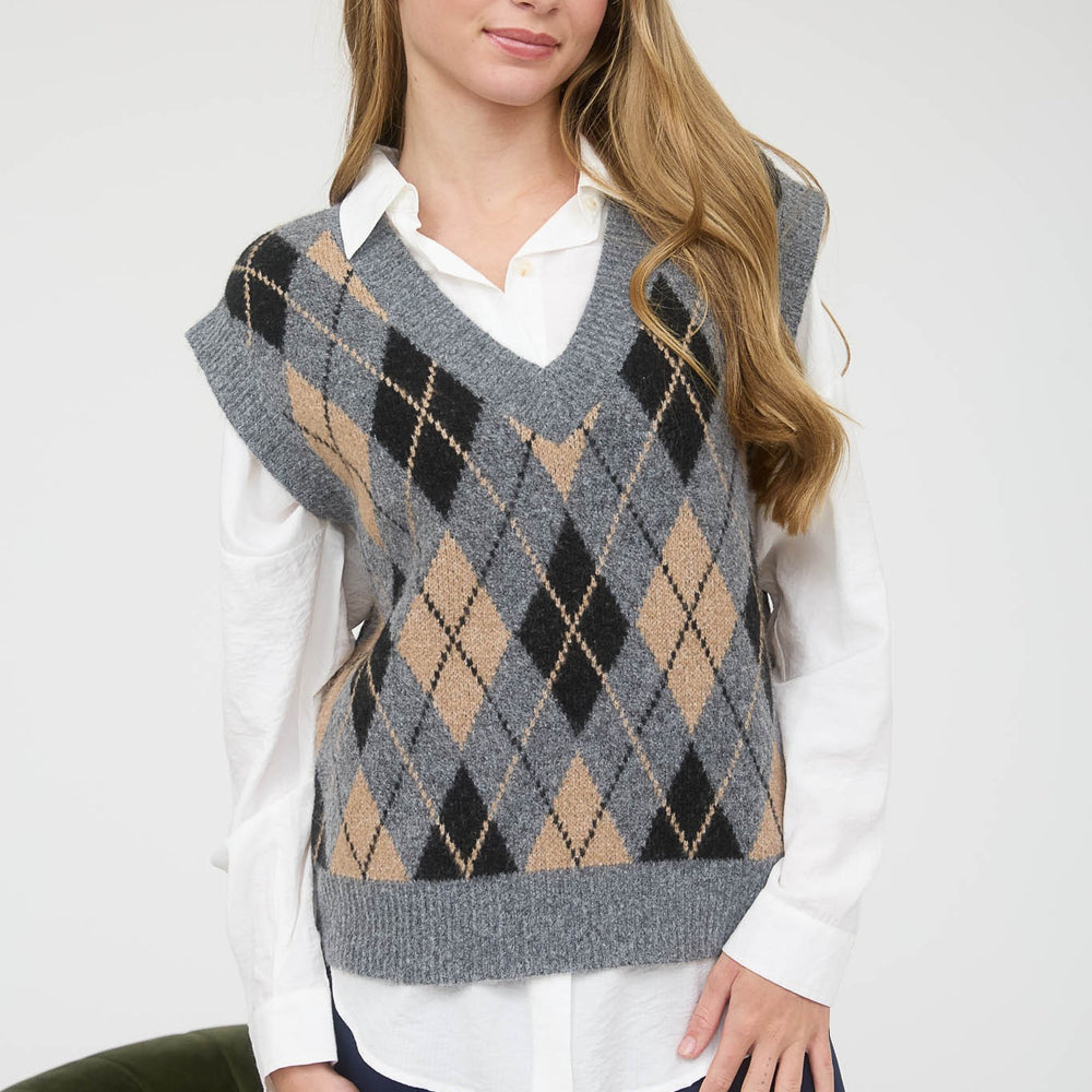 
                      
                        Argyle V Neck Sleeveless Knit Pullover Vest
                      
                    