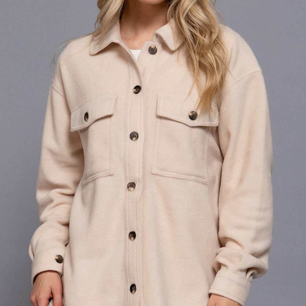 
                      
                        Long Slv Notched Collar Front Pocket Fleece Jacket
                      
                    