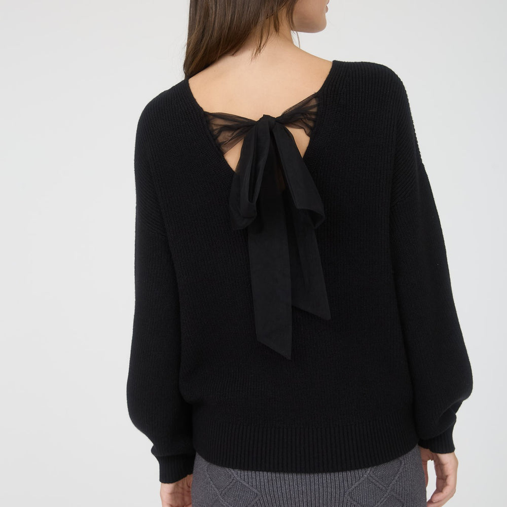 
                      
                        V Neck Drop Shoulder Back Bow Tie Detail Sweater
                      
                    