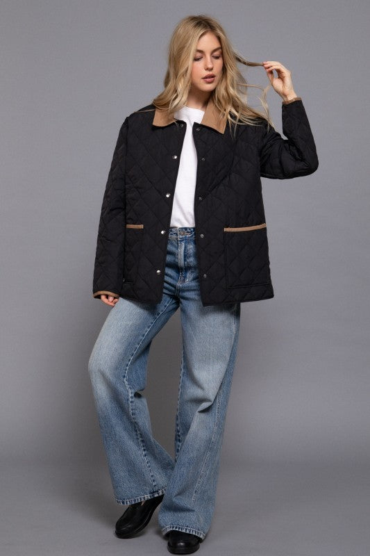 Lapel Collar Quilted Puffer Work Jacket