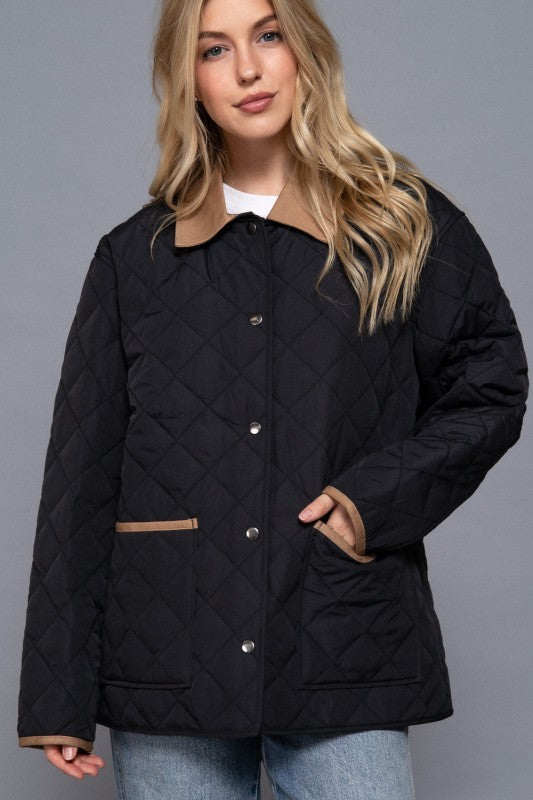 Lapel Collar Quilted Puffer Work Jacket