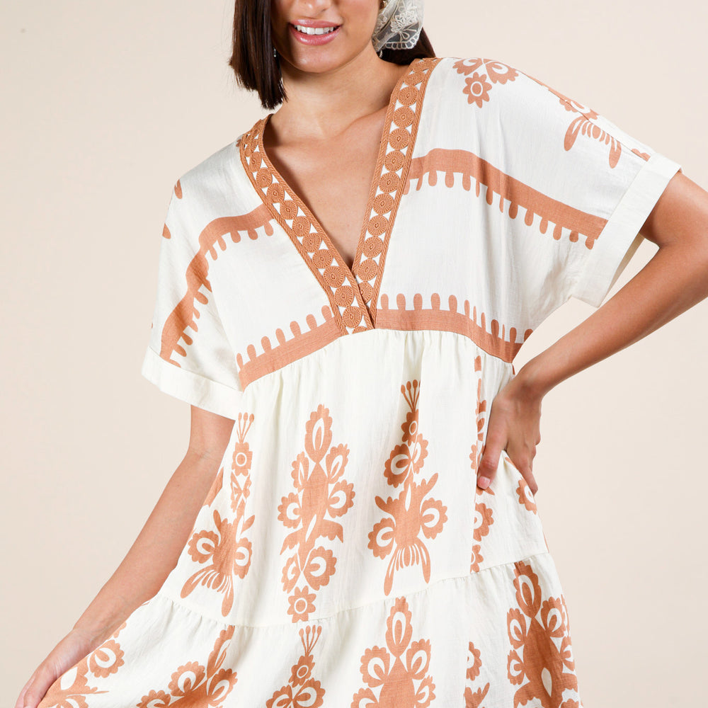 Printed V-Neck Woven Mini Dress