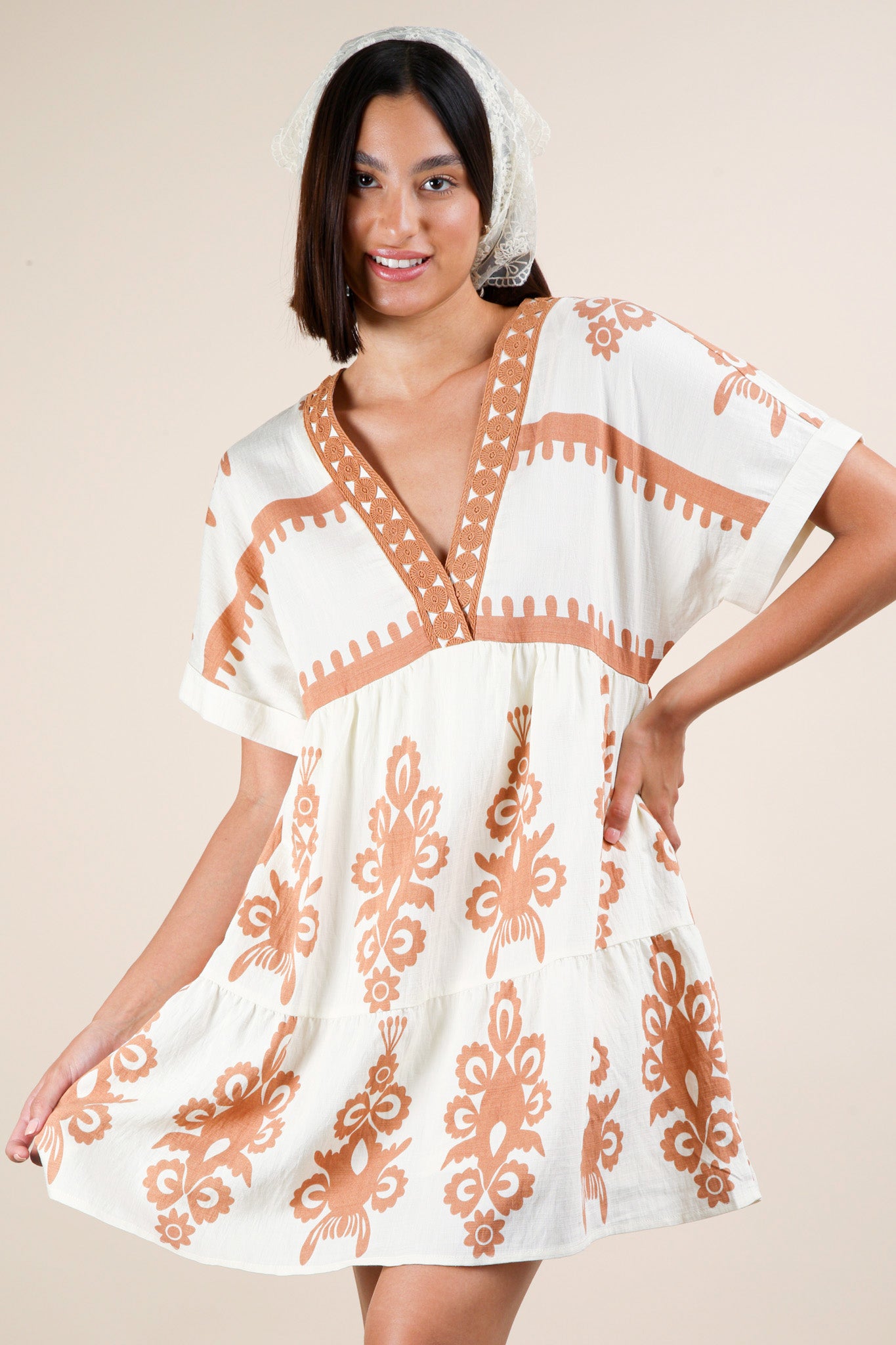 Printed V-Neck Woven Mini Dress