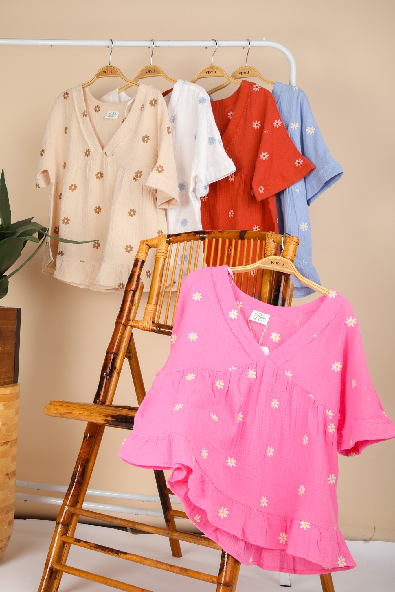 Flower Embroidered Woven Blouse Top