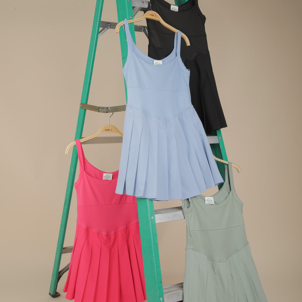 Pleated Skirt Activewear Mini Dress with Under Shorts