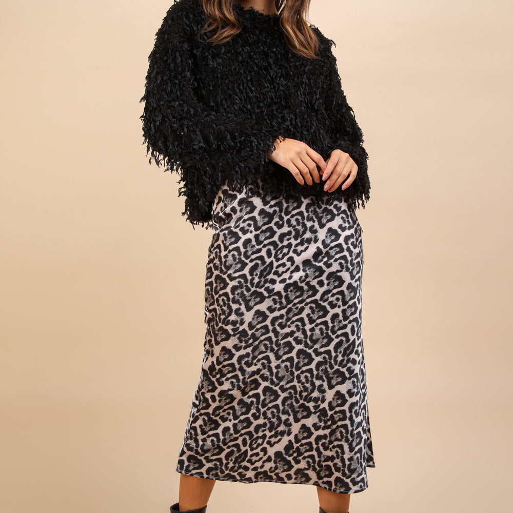 Leopard Printed Bias Cut Midi Skirt