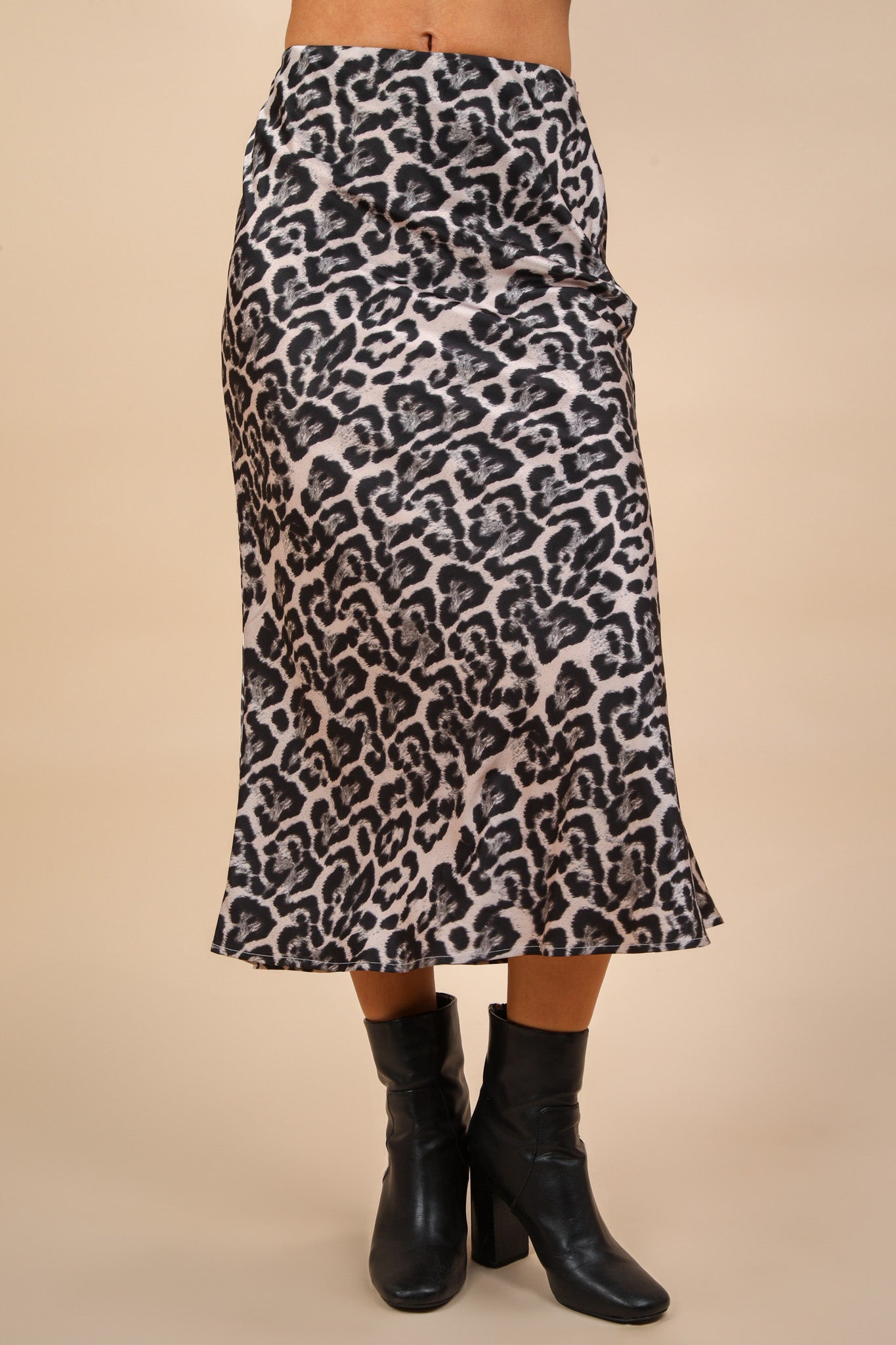 Leopard Printed Bias Cut Midi Skirt
