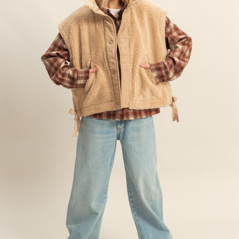 Cozy Sherpa Vest Jacket with tie up side details
