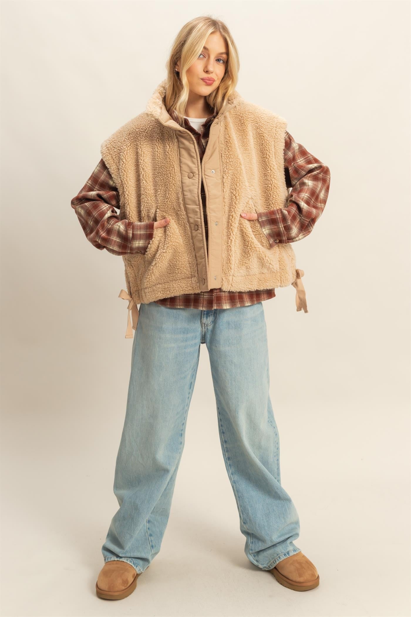 Cozy Sherpa Vest Jacket with tie up side details