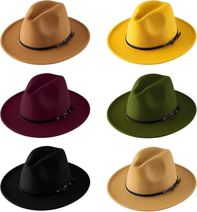 Felt Panama Hat Wide Brim Squash Hat with Belt Buckle Floppy Hats