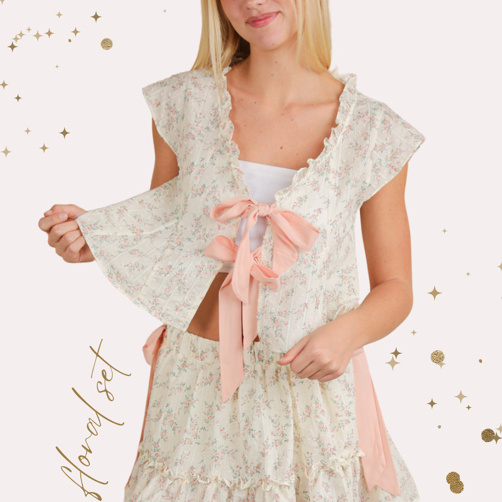 Floral Printed Front Bow Blouse Top