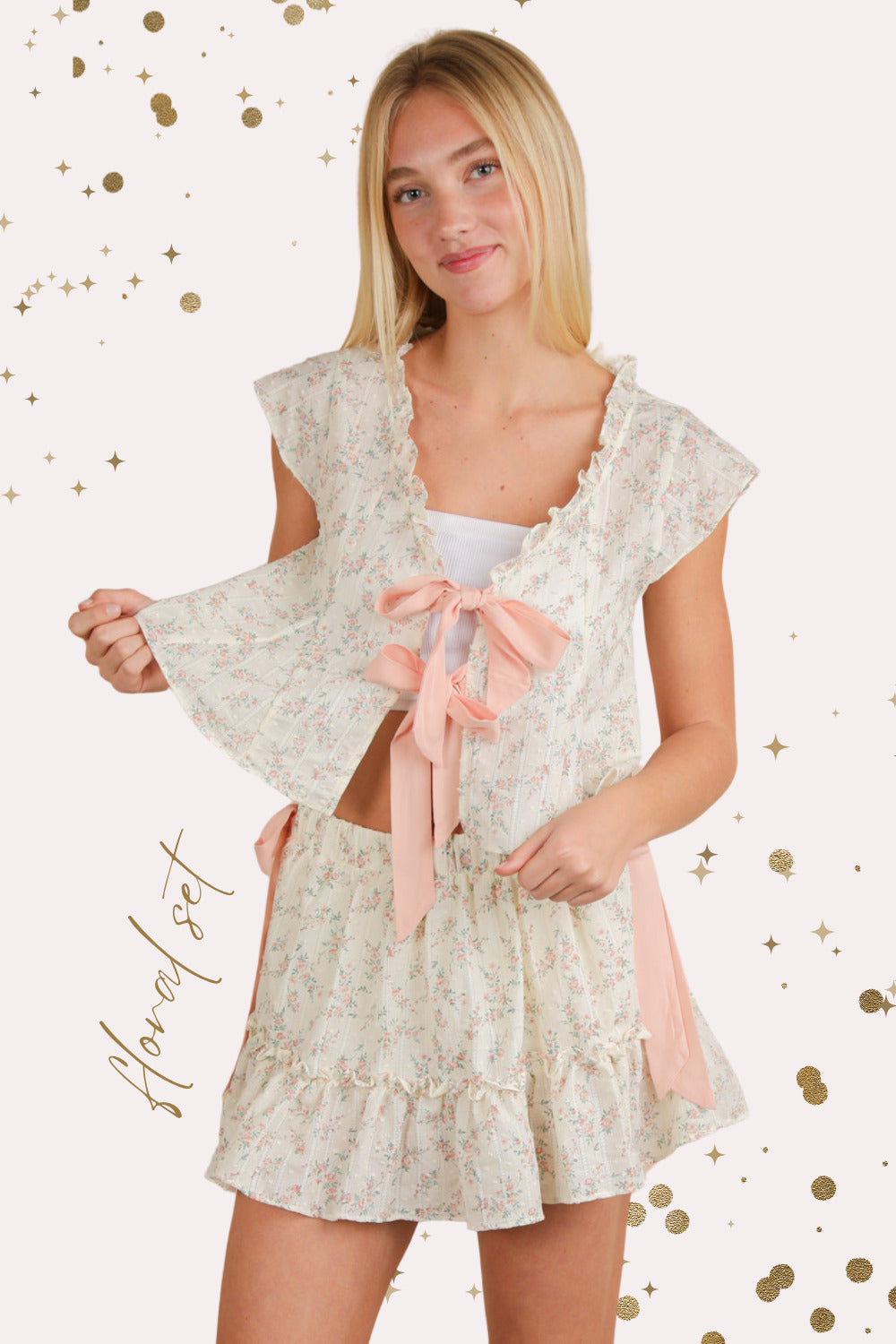 Floral Printed Front Bow Blouse Top