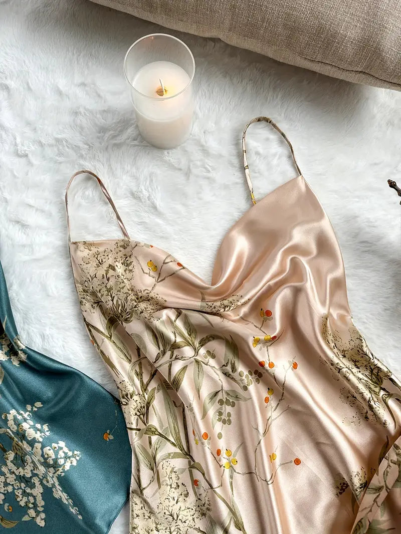Floral Print Satin Pajamas