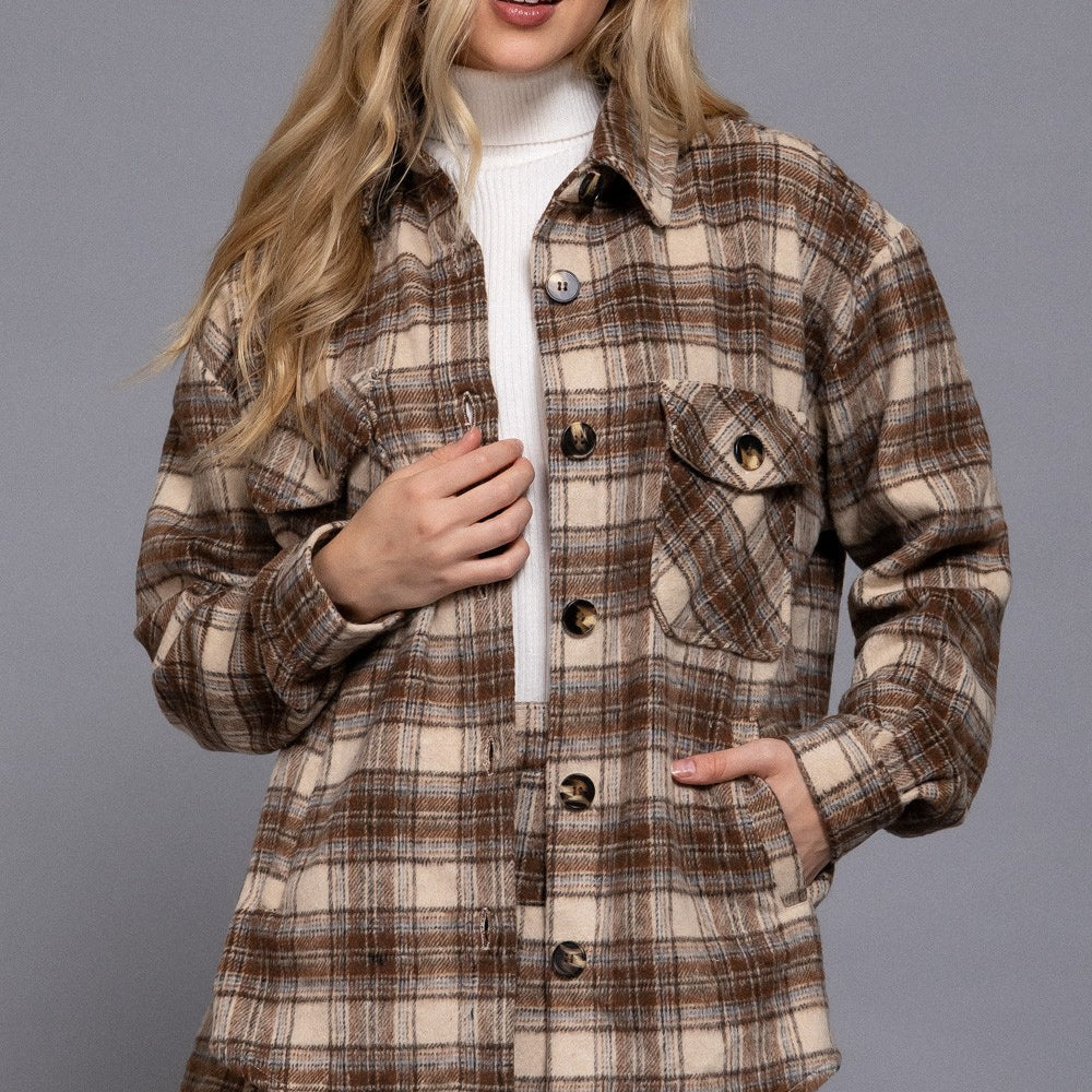
                      
                        Long Sleeve Wool Blend Plaid Jacket
                      
                    