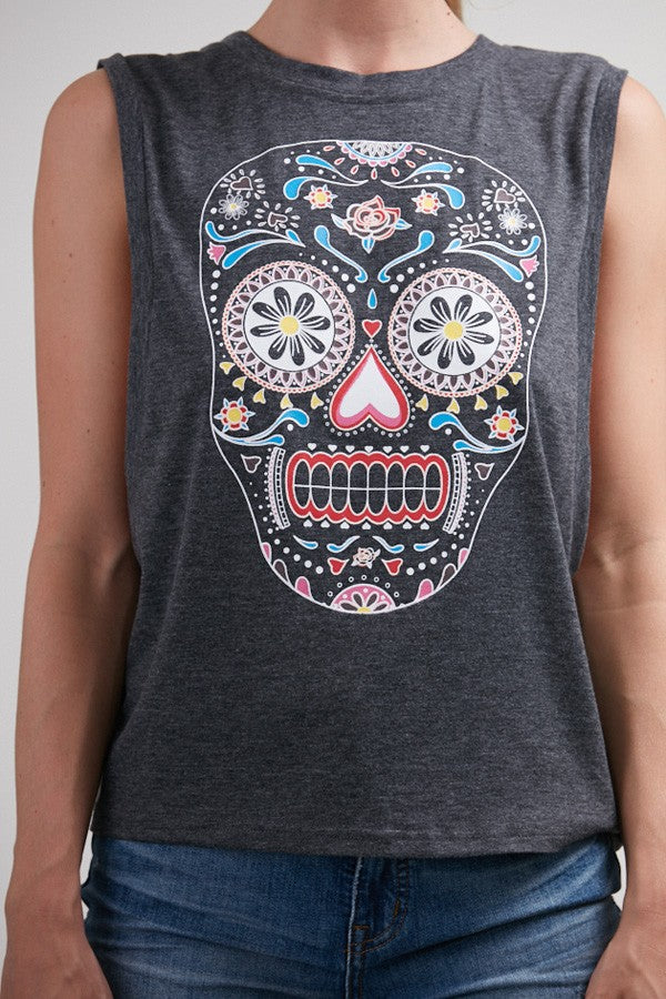 Sugar Skull Print Muscle Tank