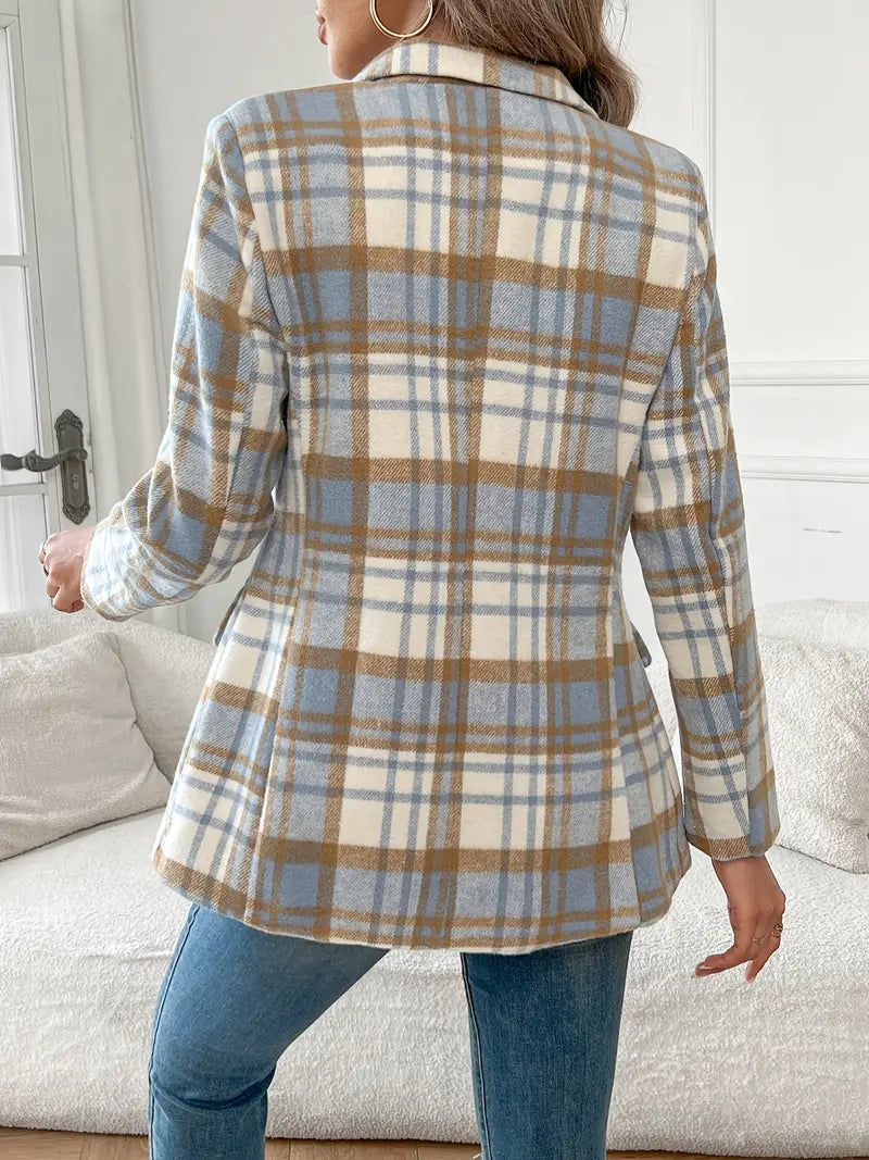 Plaid Button Front Lapel Blazer